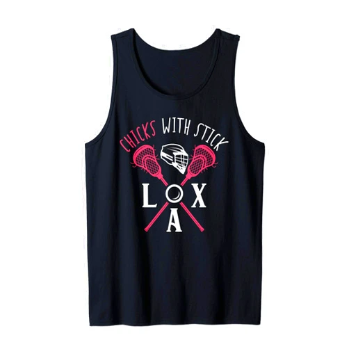 Pitch Lacrosse Sports Team Players Champ Goal Top Chicks With Stick LAx Helmet Gear Goal Laxer Laxing Lacrosse Tank Top