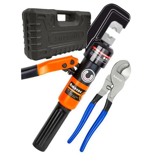 AMZCNC Hydraulic Cable Lug Crimper 8 US TON 12 AWG to 00 (2/0) Electrical Terminal Cable Wire Tool Kit with 9 Die (Crimping Tool and Copper wire scissors)