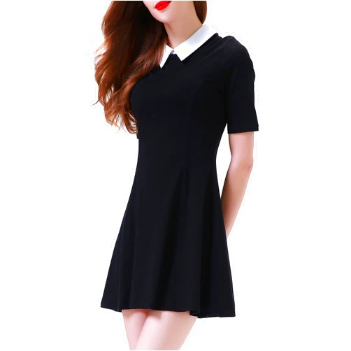 Aphratti Women's Short Sleeve Peter Pan Collar Cute Skater Dress Fit and Flare A-Line Casual Dresses