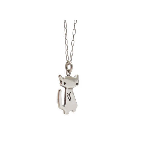 Mark Poulin Sterling Silver Space Cat Necklace for Women and Girls on 16
