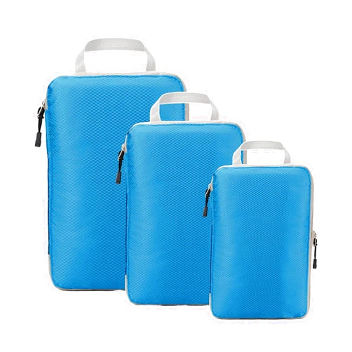 RVXlRDN 3pcs Compression Packing Cubes for Travel, Nylon Lightweight Luggage Suitcase Organizer Bags with Handle, Storage Bag for Carry on Suitcases Travel Essentials(Light Blue)