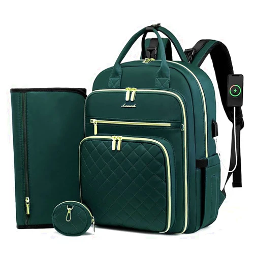 LOVEVOOK Baby Diaper Bag,Waterproof Diaper Backpack with USB Charging Port for Baby, Large Capacity Fit for 15.6 inch Laptop,Dark Green
