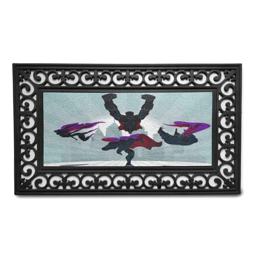 Lunarable Superhero Doormat, Powerful Team Heroine and Heroes on a Mission to Save The World, Rectangle Entryway Welcome Mat for Front Door & Backyard, 17.3