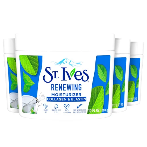 St. Ives Face Moisturizer Cream, Collagen and Elastin, Renewing Facial Moisturizer for Women, Paraben Free, Dermatologist Tested Daily Moisturizing for Dry Skin Cruelty Free, 10 oz, 4 Pack