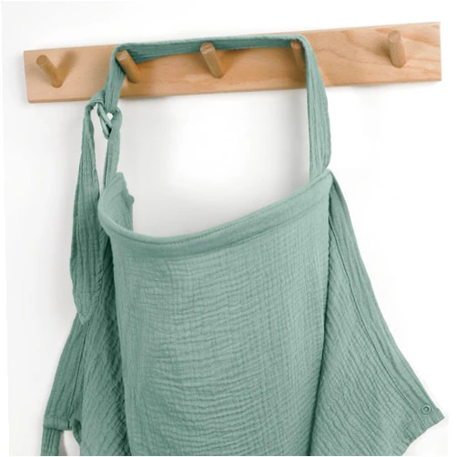 Blissful Diary Muslin Nursing Cover for Breastfeeding, Breathable Breastfeeding Cover up with Arch Neckline for Women, Nursing Apron (Roman Green)