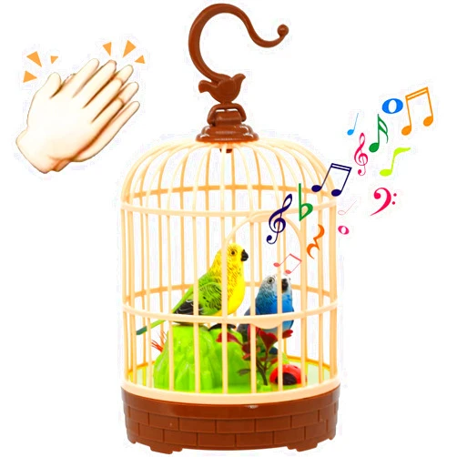 HWD Voice-Activated Induction Birds Birdcage Toy, Talking Chirping Fluttering Parrot Birds Toys Gifts for Baby Toddler Kids Children (B)