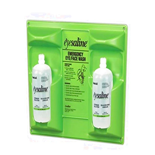 Honeywell Home-32-000462 32 oz. (946 ml) Double Bottle Sterile Saline Eye Wash Wall Station (Trilingual, Includes 2 Full Bottles) - Green/Clear
