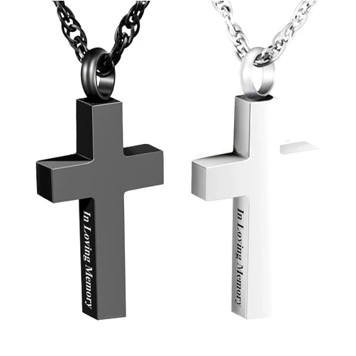 SOITIS Cross Urn Necklace Set of 2, Stainless Steel Cremation Necklace Set, 2 Pcs Necklace for Human Ashes Cremation Jewelry for Men Women-In Loving Memory