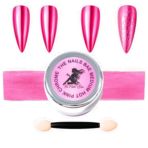 The Nails Bae 1Gram, Medium Hot Pink Chrome Nail Powder, Medium Hot Pink Chrome, Chrome Powder For Nails, Chrome Gel Nail Polish, Chrome Polish,Chrome Powder, Chrome Nail