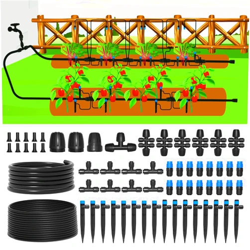 MIXC 230FT Drip Irrigation System,Quick Connector Garden Watering System Automatic Sprinkler System Kit for Lawn Raised Bed Greenhouse Plant Watering System with 1/4'' Tubing,Drip Emitters,Connectors