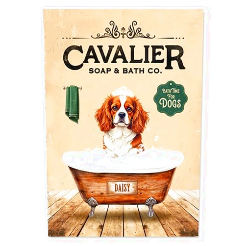 TopPoster Personalized Funny Washing Cavalier King Charles Spaniel Dog Minimalist Poster, Custom Cavalier King Charles Poster, Cavalier King Charles Portrait, Cavalier Art Print, Funny Vet Decor (Light Beige)