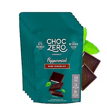 ChocZero Choc Zero Sugar Free Dark Chocolate Peppermint Patties - Vegan, Gluten Free, Dairy Free Mint Chocolates (6 bags, 60 snack pieces) Dark Chocolate Peppermint – 6 Pack