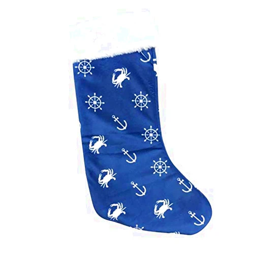 Route One Apparel | Nautical Crab and Anchor Blue Christmas Stocking, Great as Home Decor or Holiday Party Accessory, 15