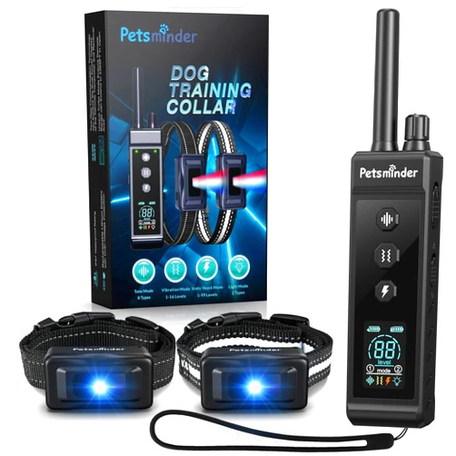 PETSMINDER Dog Shock Collar 2 Dogs - 4000FT Rechargeable Dog Training Collar with Remote, IP67 Waterproof with 5 Training Modes, Adjustable Beep/Vibration/Shock for Large Medium Small Dogs (10-150lbs)