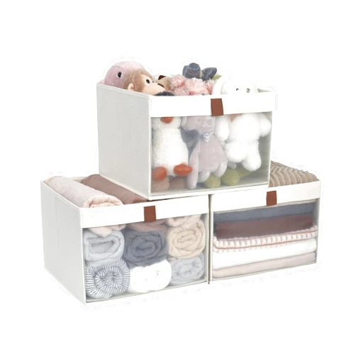 StorageWorks Closet Storage Bins with Clear Window and 2 Handles, Foldable Storage Baskets for Shelves, Extra Large Fabric Organizer, Beige, 3 Pack
