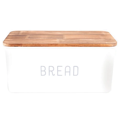 NAT AND JULES Nat & Jules Matte White 12 x 7 Metal Enamel Rubber Wood Lidded Bread Box