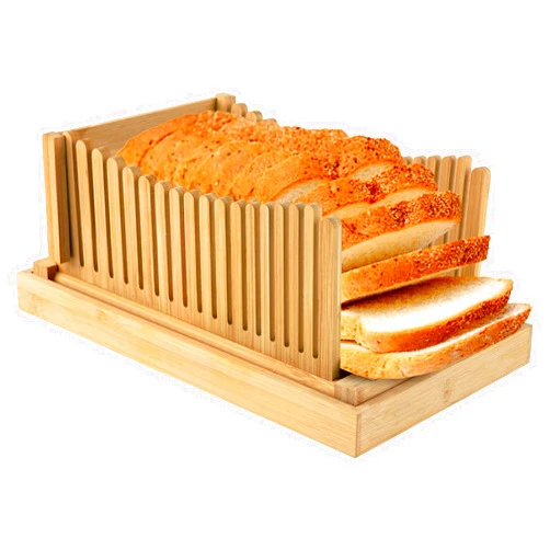 ZiChengXin Bamboo Bread Slicer for Homemade Bread, Foldable Adjustable Slicing width Bread Slicing Guides, Makes Cutting Bagels or Even Bread Slices Easy