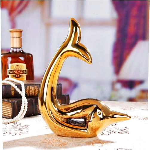 FJHN Statues for Home Decor Sculptures Sculptures Statues Ornaments Figurine Collectible Figurines Figurine Animal Statue Ornaments Gold Silver Ceramic Dolphin Home Decor Crafts Room Decoration Handic