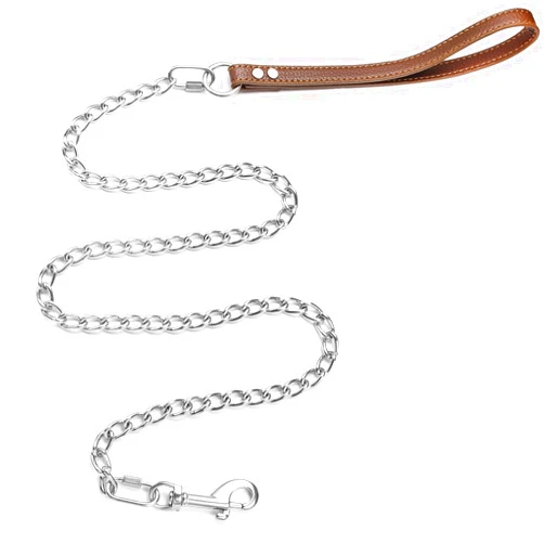 PUROAYET Heavy Duty Dog Chain Leash 4FT/6FT Chew Proof Stainless Steel Link Leash,Training Walking Leash for Large Medium Size Dogs,with Two Connection Clip,Adjustable Long/Short Dog Leash(4FT)