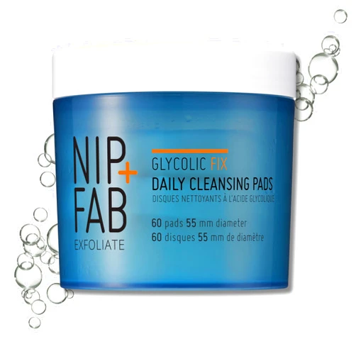 Nip+Fab Nip + Fab Glycolic Acid Fix Daily Cleansing Pads for Face with Hyaluronic Acid, Witch Hazel, Exfoliating Resurfacing AHA Facial Cleanser for Exfoliation Even Skin Tone Brighten Skin, 60 Pads
