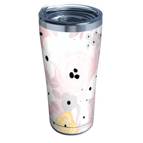 Tervis Pink Floral Pattern Triple Walled Insulated Tumbler Travel Cup Keeps Drinks Cold & Hot, 20oz Legacy, Stainless Steel, Silver, 1 Count (Pack of 1)
