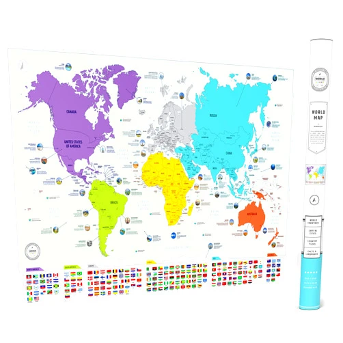 The World Game Colorful World Map with Flags & Capitals + 50 Interesting Facts - XL Wall Art Poster for Home & Classroom - Educational for Kids & Adults