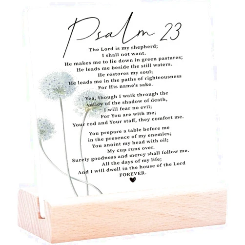 Tokpac Umbrine Psalm 23 Sign Ceramic Table Plaque with Wooden Stand Desk Decorations, Scripture Signs for Home or Office Decor, The Lord is My Shepherd Sign Inspirational Quote, Christian Tabletop Sign
