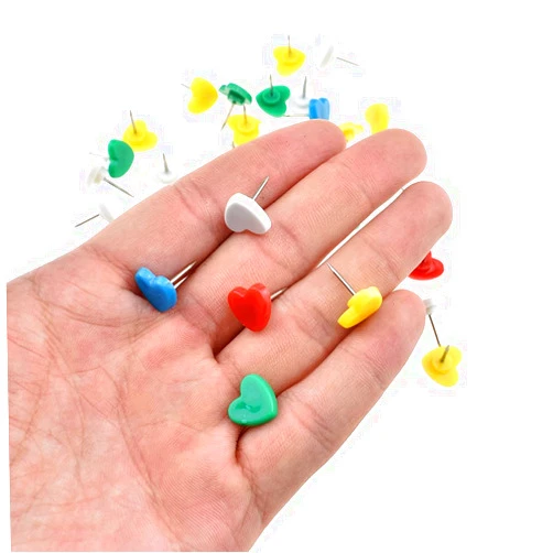 HAHIYO,Heart Creative Push Pins Thumb Tack Nail Stud Press Smoothly Hold Firmly Leave Small Hole Long Enough to Hang Easy to Position Sturdy for Cork Board Cubicle Wall Plastic Assorted 50pcs