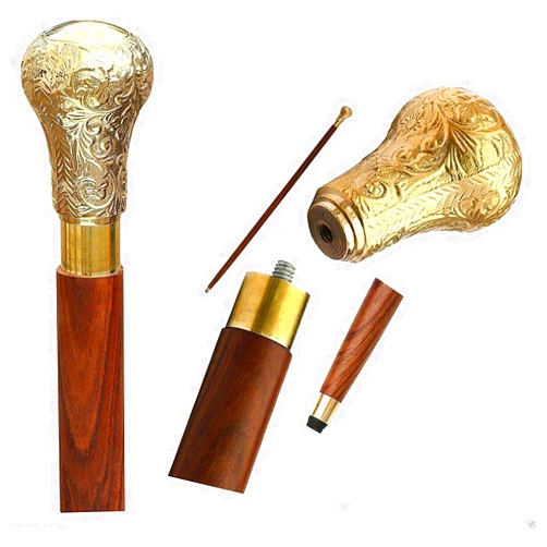 Zayan Nautical Brass Handle 37.4 Sticks in Natural Wood Elegant Walking Cane, Gold,Brown