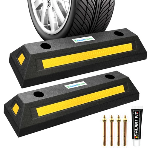 Generic Curb Garage Vehicle Floor Stopper 18” for Parking Safety 2PCs Heavy Duty Rubber Parking Lot Driveway Stopper 33,000 LB Capacity for Car Vans Trucks Tire Wheel Guide Block Protect Bumper