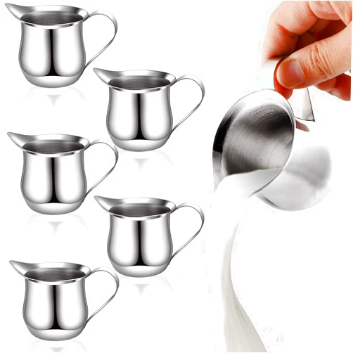 Yesland 6 Pack 3 oz Bell Creamers, Stainless Steel Wide Mouth Creamer Pitcher with Pouring Spout for Cream, Milk & Sauce