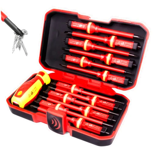 ToolinHand 1000V Insulated Electrician Screwdriver Set, all in one 13 pcs magnetic screw driver set with handle, electrical tool kit CR-V steel tips Phillips Slotted Pozi Torx Y-shape with case for man home