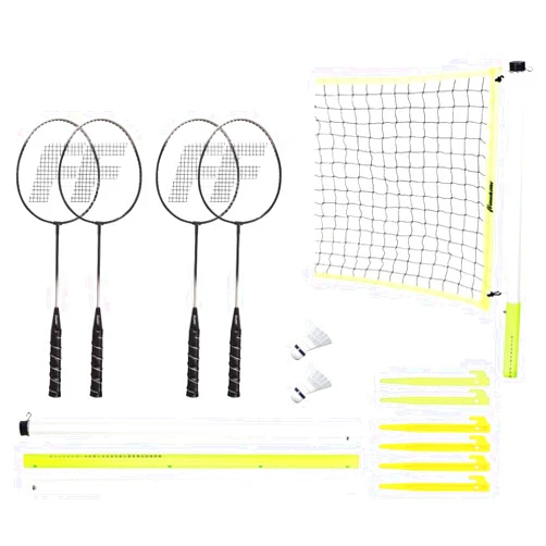 Franklin Sports Badminton Set - Portable Backyard + Beach Badminton Set - Adult + Kids 4 Player Badminton Net Set - (4) Rackets + (2) Birdies Included - Advanced