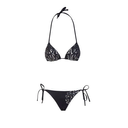 ROBERTO CAVALLI Black Printed Two Piece Halter Neck Tie Bikini Set- for womens