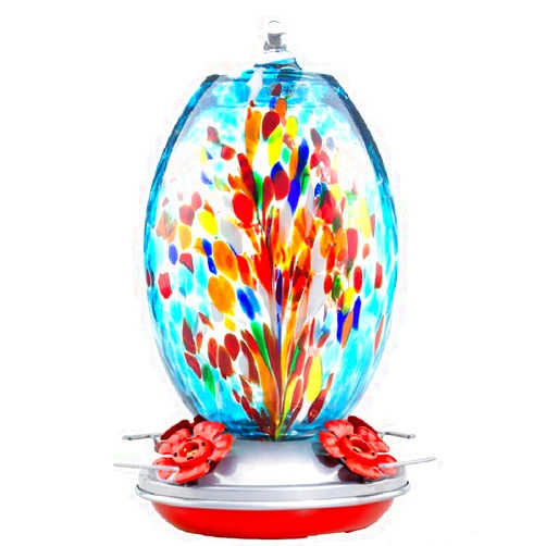 Muse Garden Hummingbird Feeders for Outdoors Hanging, Blown Glass Hummingbird Feeder, Hummingbird Gifts for Women, Garden Backyard Decor, Unique Gifts Idea for Mom Women, 27OZ, Blue Fireworks
