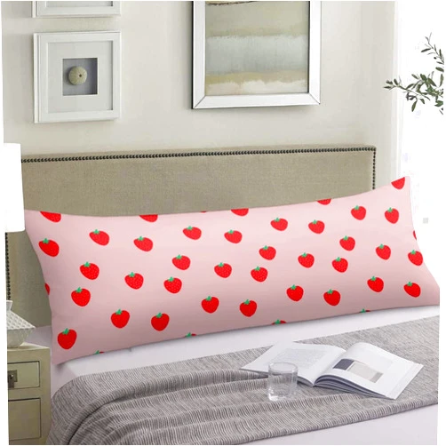 AIMSTONG Strawberry Body Pillow Cover Pink Spring Continuous Cartoon Fruit Strawberries Long Case Protector With Zipper Decorative Soft Large Cases Covers For Bedding,Couch,Sofa,Home Gift 20 inch x54