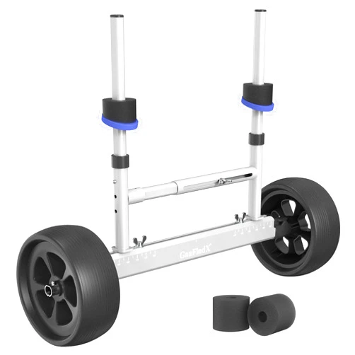 GanFindX Quick-Detachable Aluminum Sit-On-Top Kayak Cart Dolly, Width and Height Adjustable Kayak Wheels w/Widebody No-Flat Wheels & Scupper Hole Protection Pad
