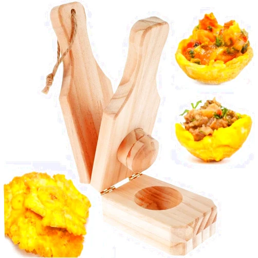 Kqinustyu Wooden Tostones Plantain Press with Handle, Banana Smasher Maker, Plantain Press Smasher, Portable Plantain Press Tool for Making Fried Plantains Chips and Tostonera Cups