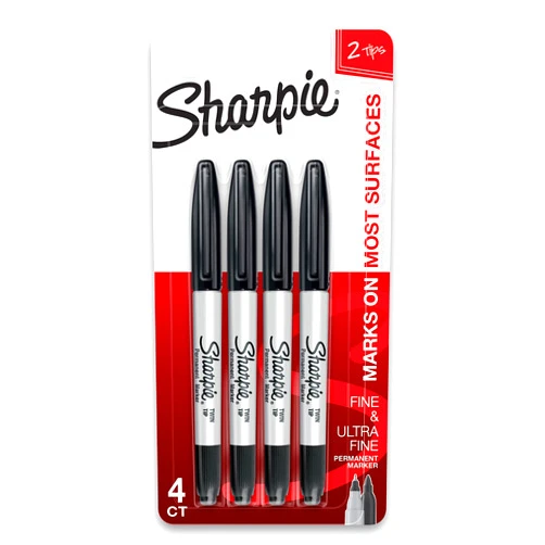 SHARPIE Twin Tip Permanent Markers, Fine and Ultra Fine, Black, 4 Count
