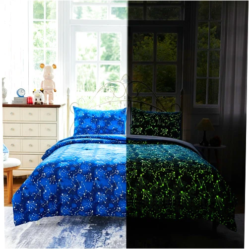 Cokouchyi Twin Comforter Sets for Boys Girls, Glow in The Dark Kids Bedding Sets, 4 Pcs Twin Bed in a Bag with Comforter, Sheets, Pillow Sham, Galaxy
