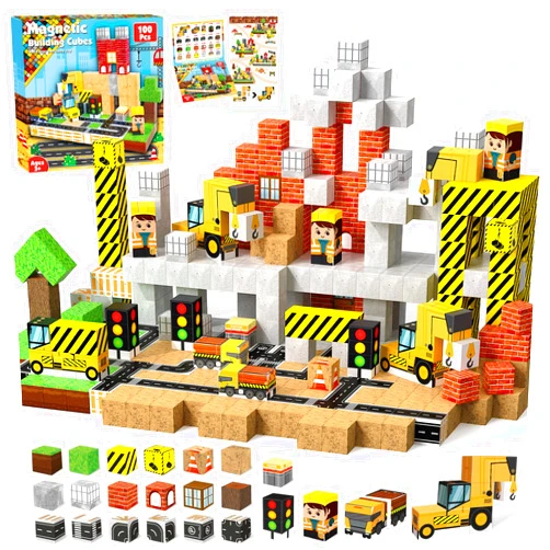 ToyUnited Magnetic Blocks - 100PCS Magnetic Building Blocks Magnetic Cubes Stacking Construction Set, STEM Montessori Sensory Toys for Kids Boys Girls Ages 3-5 6-8 Holiday Easter Birthday Gifts