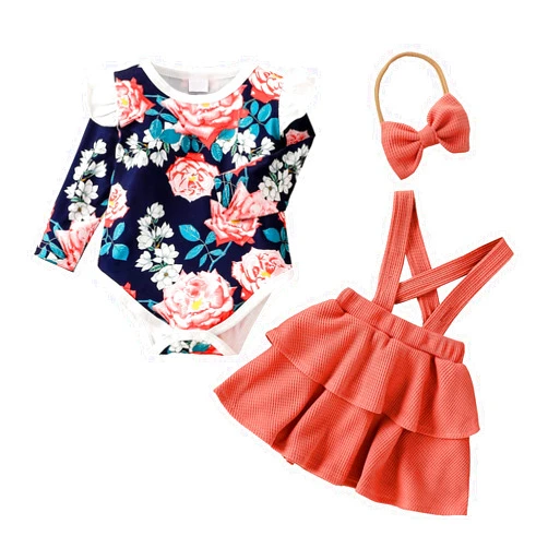 Generic Infant Newborn Baby Girls Long Ruffled Sleeve Floral Print Romper Bodysuit Tops Solid One Year Old (Pink, 9-12 Months)