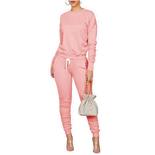 Juioste Tracksuits for Women Pink Two Piece Outfits Long Sleeve Sweatsuits Jogger Sets with Pockets,Size S
