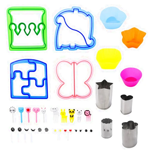 JOGILBOY 32 Pcs DIY Food Set Sandwich Cutters and Sealer Sandwiches Maker Fun Crust Cutters Shapes Fruit and Vegetable Cutters Food Picks Fruit Bento Lunch Box Accessories