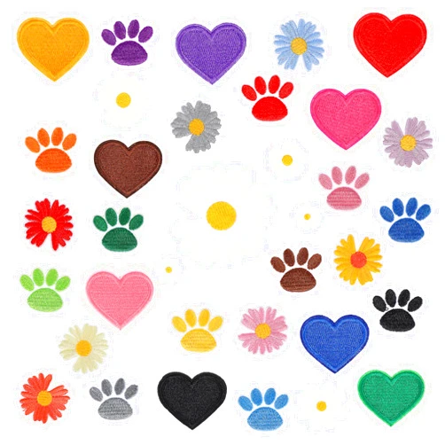 LLOUSSAK 35 Pcs Iron on Patches for Hats Clothes, Colorful Embroidery Patches Versatile Sew on Patches Iron On Decal Include Hearts, Flowers, Paws, Ironable Applique Patch for Jeans Backpacks Repair Decoration