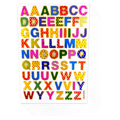 Sticker108 0.5 Inches A-Z Letter 10 Sheets Colorful Alphabet Letters Self-Adhesive Glitter Metallic Foil Reflective Sticker Decorative Scrapbook for Kid, Photo, Card, Diary, Album. Each Letter 0.5 Inches High