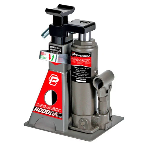 Powerbuilt 2 Ton UniJack Combination Hydraulic Bottle Jack / Jackstand in 1 Unit, Compact, Portable, Wide Base, for Unibody Sedans, CUVs, SUVs, Cars, - 620470