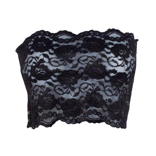 Ally Rose Toppers Stretch Lace Camisole Bandeau Tube Top 8 Inches Long Black S