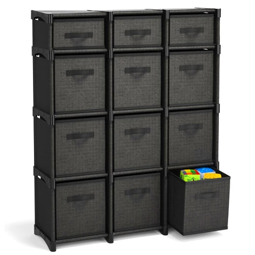 Nestl 12 Cube Storage Organizer - Black Cube Organizer Shelf, DIY Storage Cubes Organizer Shelves with Fabric Storage Cubes, Sturdy Cubbies Storage Shelves, Cube Storage Shelf for Bedroom, Playroom and More