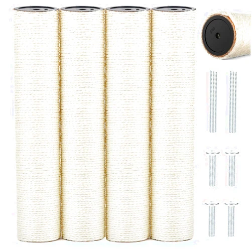 PETUOL 4 PCS M8 Cat Scratching Post Replacement, 15.7 x 3.1 Inch Sisal Pole Cat Tree Replacement Post with Screws, Refill Scratcher Posts for Indoor Kitten Tree Tower Spare Cat Furniture Protector